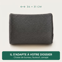Coussin lombaire vu de face, format 34 x 31 cm