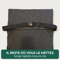 	Sangle réglable à boucle clip à l'arrière du coussin lombaire