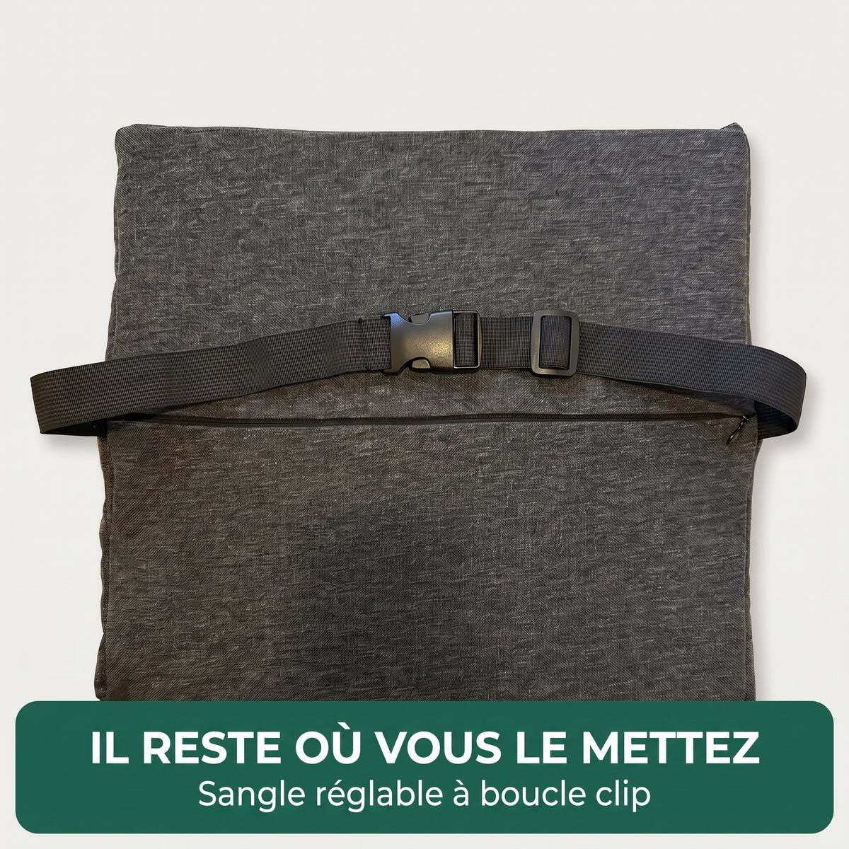 	Sangle réglable à boucle clip à l'arrière du coussin lombaire