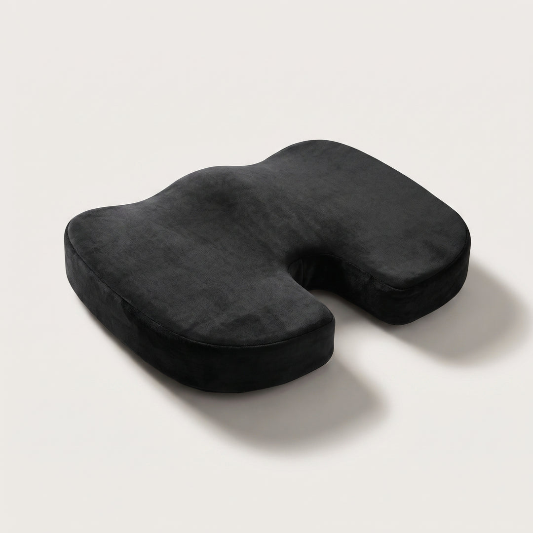 Coussin coccyx en gel Sorvea vu de trois quarts, découpe arrière visible