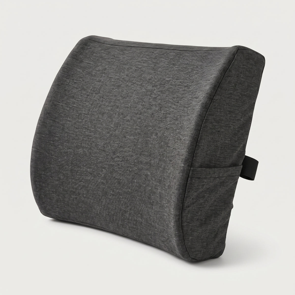 Coussin lombaire ergonomique à mémoire de forme vu de trois quarts, tissu gris chiné